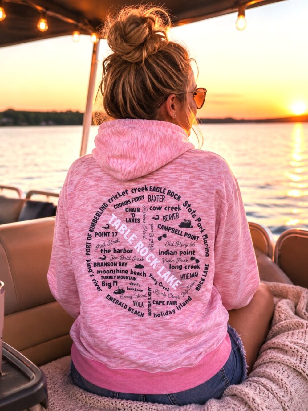 Upcycled Table Rock Lake Hoodie Zippered Sweatshirt Landmarks Marinas Size M